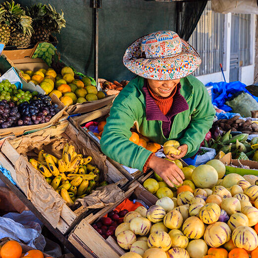 Luxury Peru Tours - Peruvian woman selling fruits, Chivay