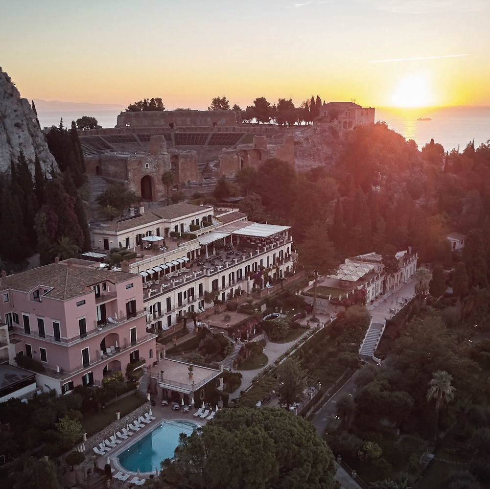 Aerial view of sunset at Belmond Grand Hotel Timeo