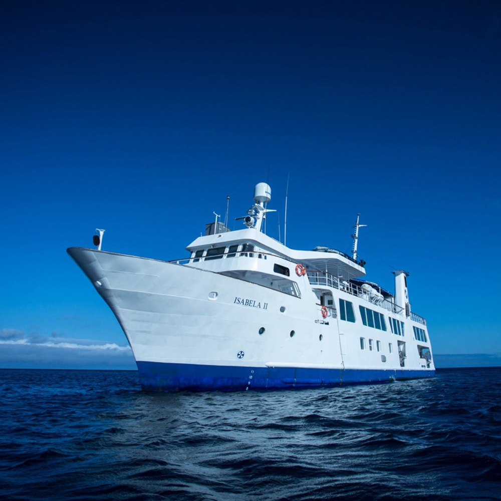 Isabela II yacht moored at sea in the Galapagos Islands, Ecuador