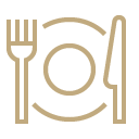 Plate, knife and fork gold line drawing, Jacada Icon