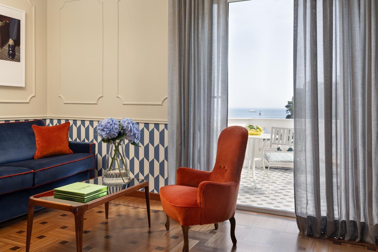 The living area of a suite at Grand Hotel Miramare