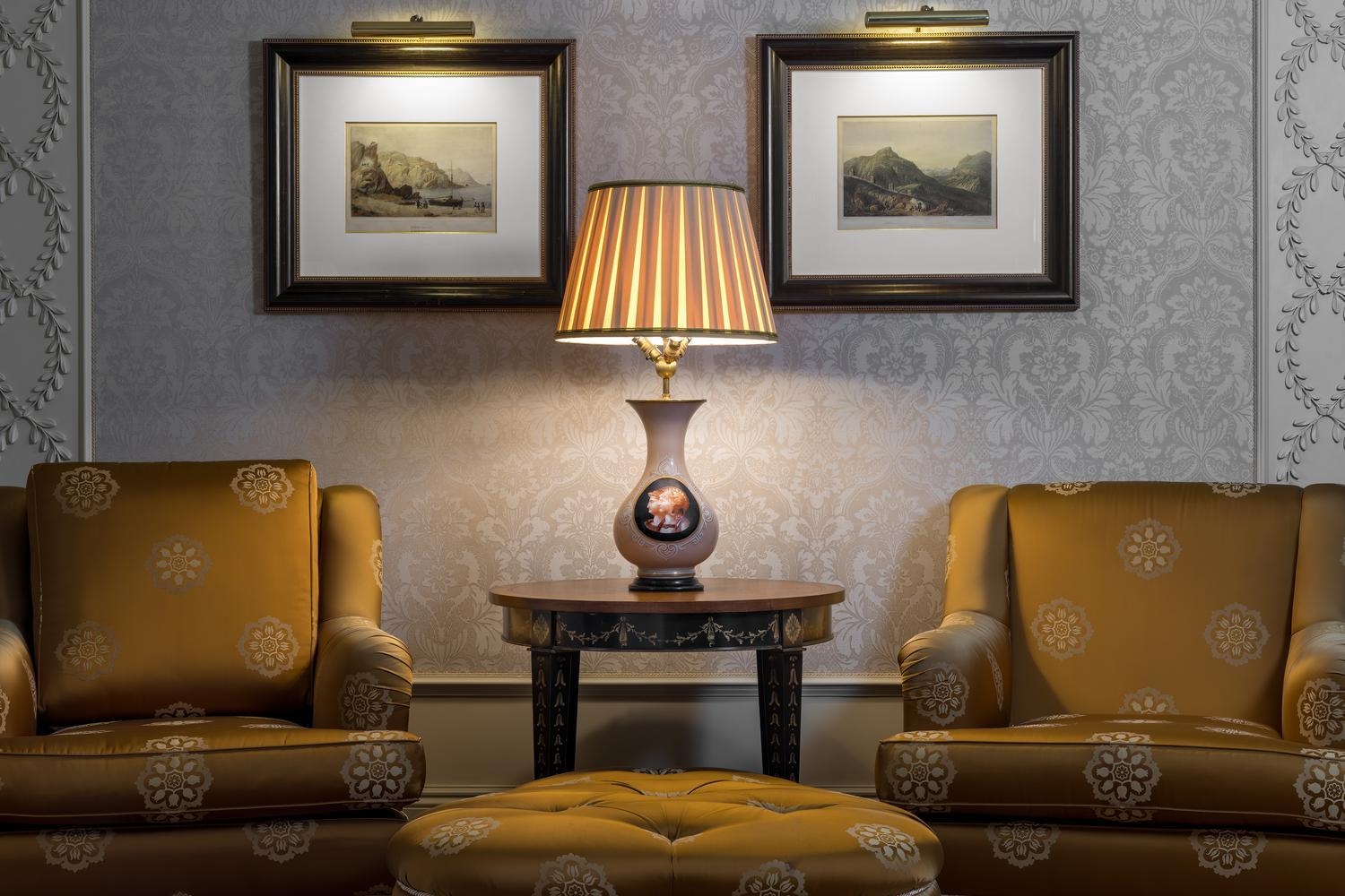 Two yellow armchairs in Hotel Grande Bretagne