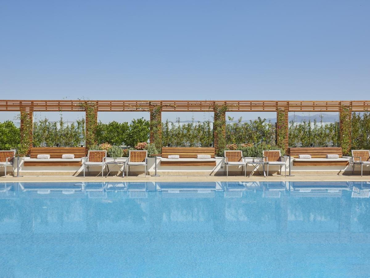 The outdoor pool at Hotel Grande Bretagne