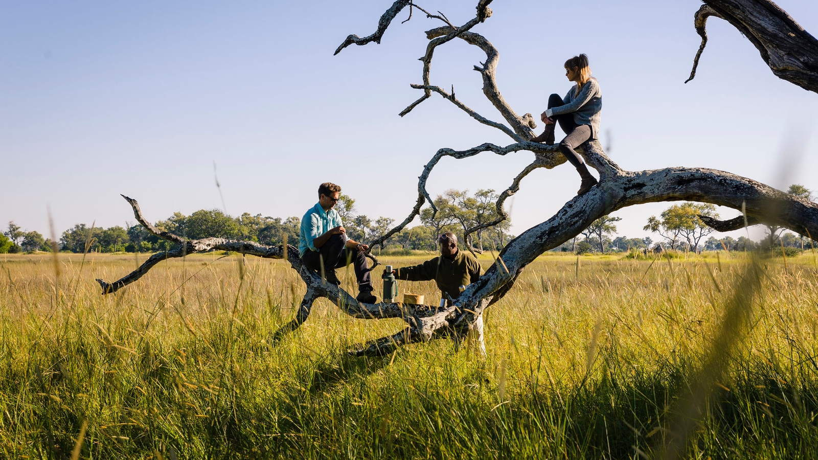 guide with travellers in Botswana