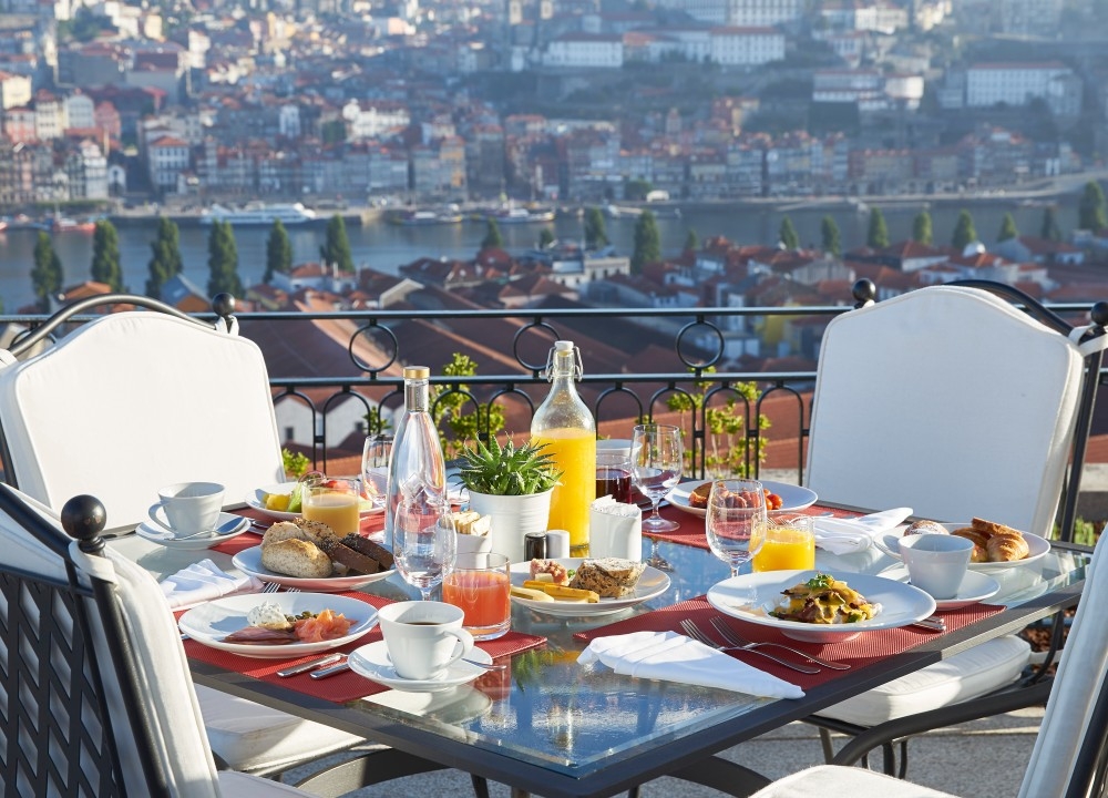 Breakfast with a stunning view over the city and river.
