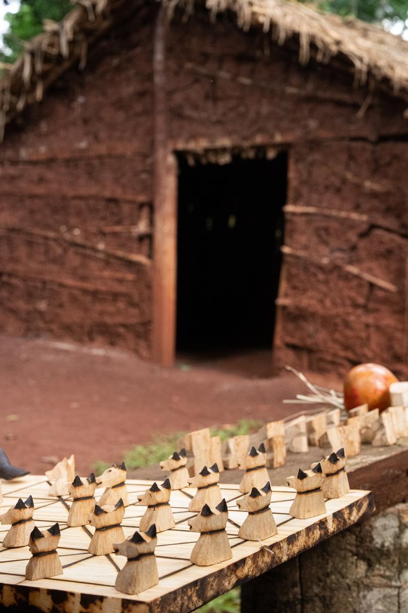 A close up of traditional crafts at a village.