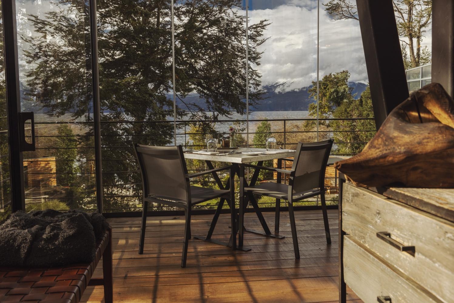 Hotel AWA's panoramic dining area which featuring sweeping views of the lake ahead.