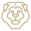 Jacada Travel vector art of a lion face drawn in bold gold lines