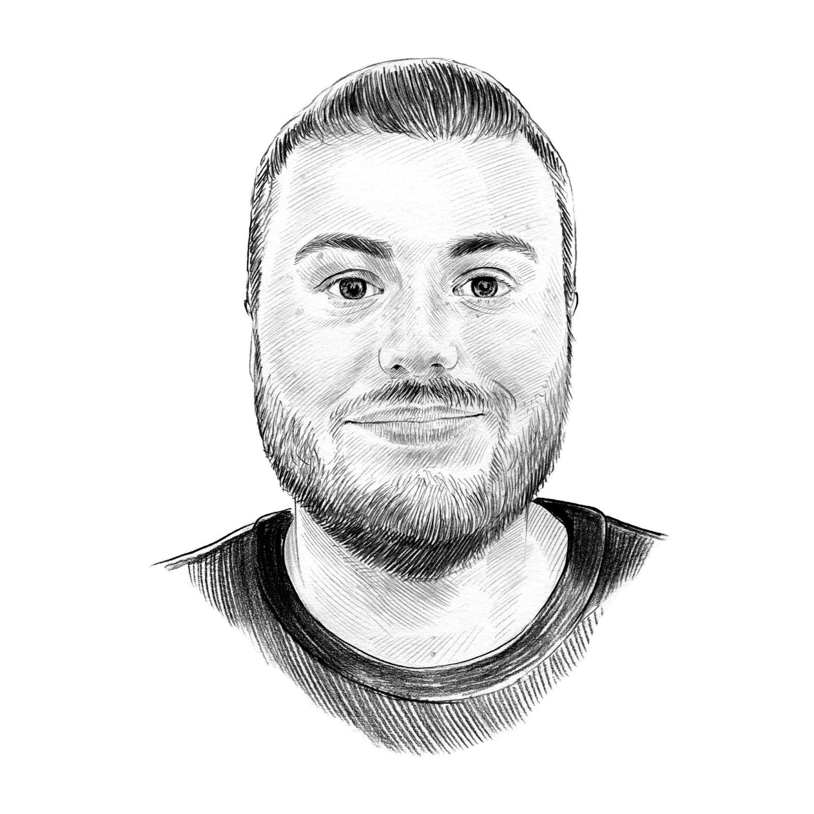 A sketched portrait of a person with detailed hair and collar