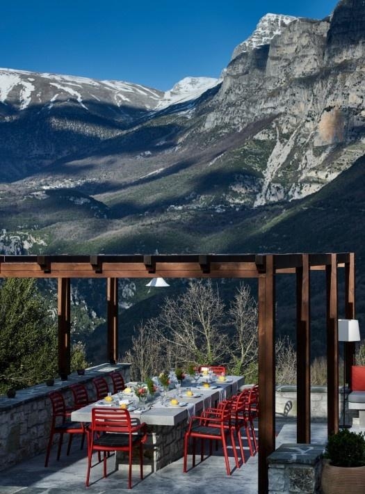 The terrace of Aristi Mountain Resort in Greece