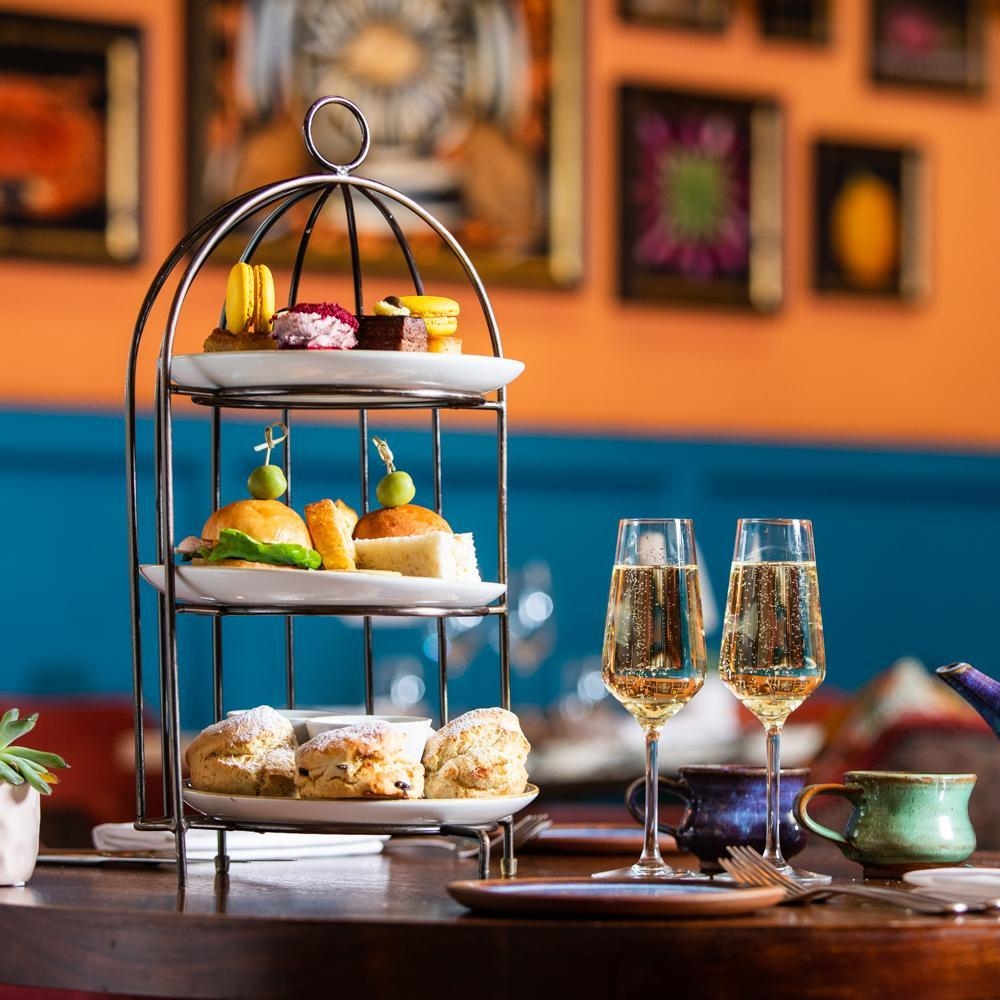 Afternoon tea with champagne at The Bird hotel, Bath