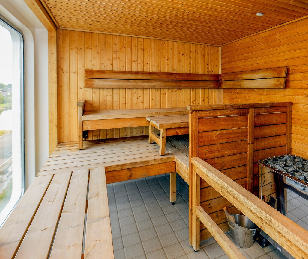 The panoramic sauna on the Ocean Explorer.
