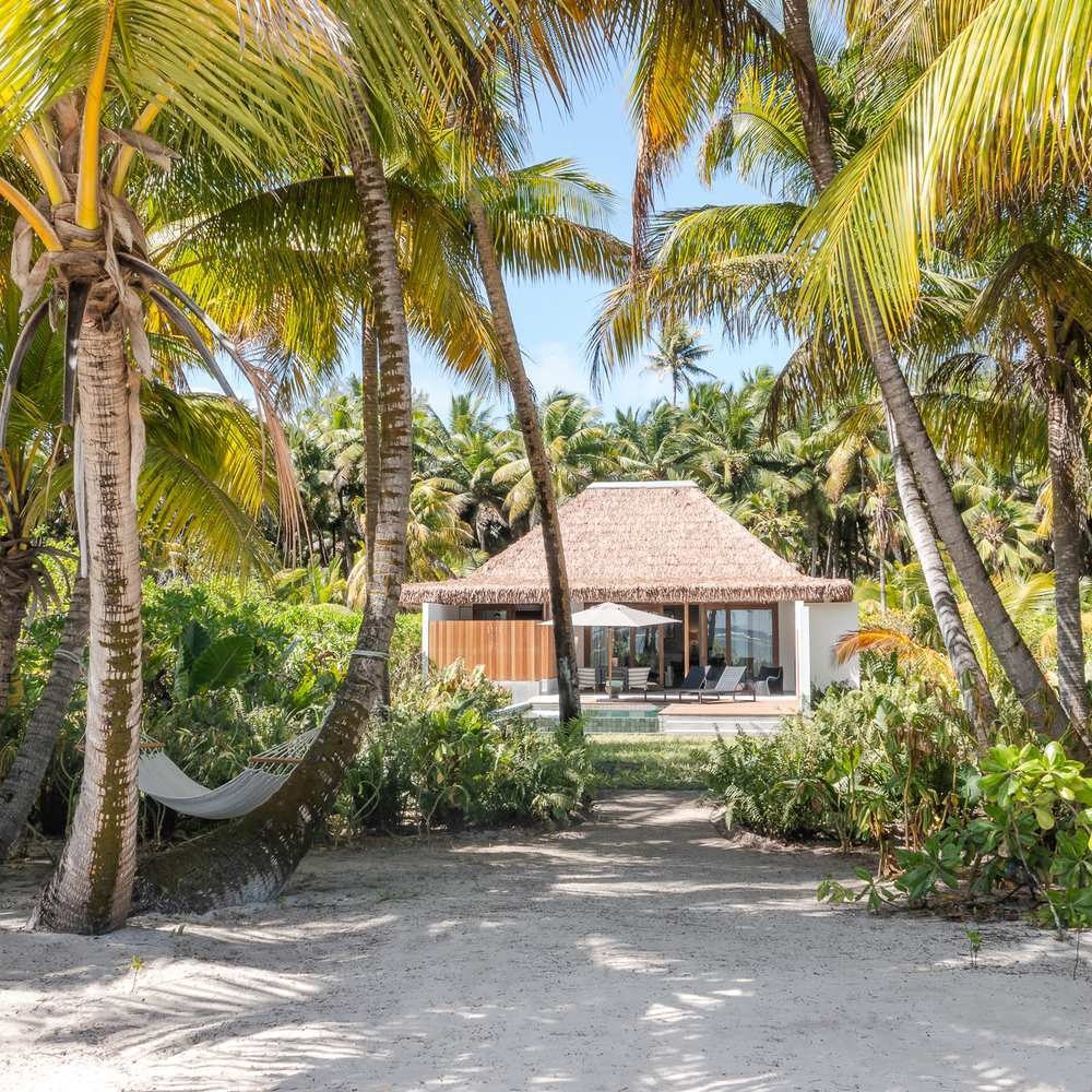 A frontal view of one of the beach villas on Alphonse Island.