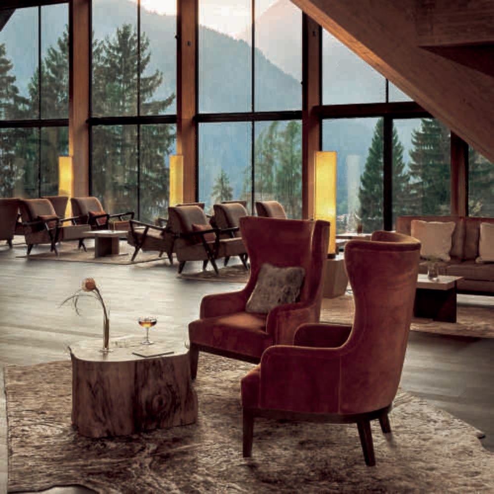Chairs arranged in the lobby at Lefay Dolomiti