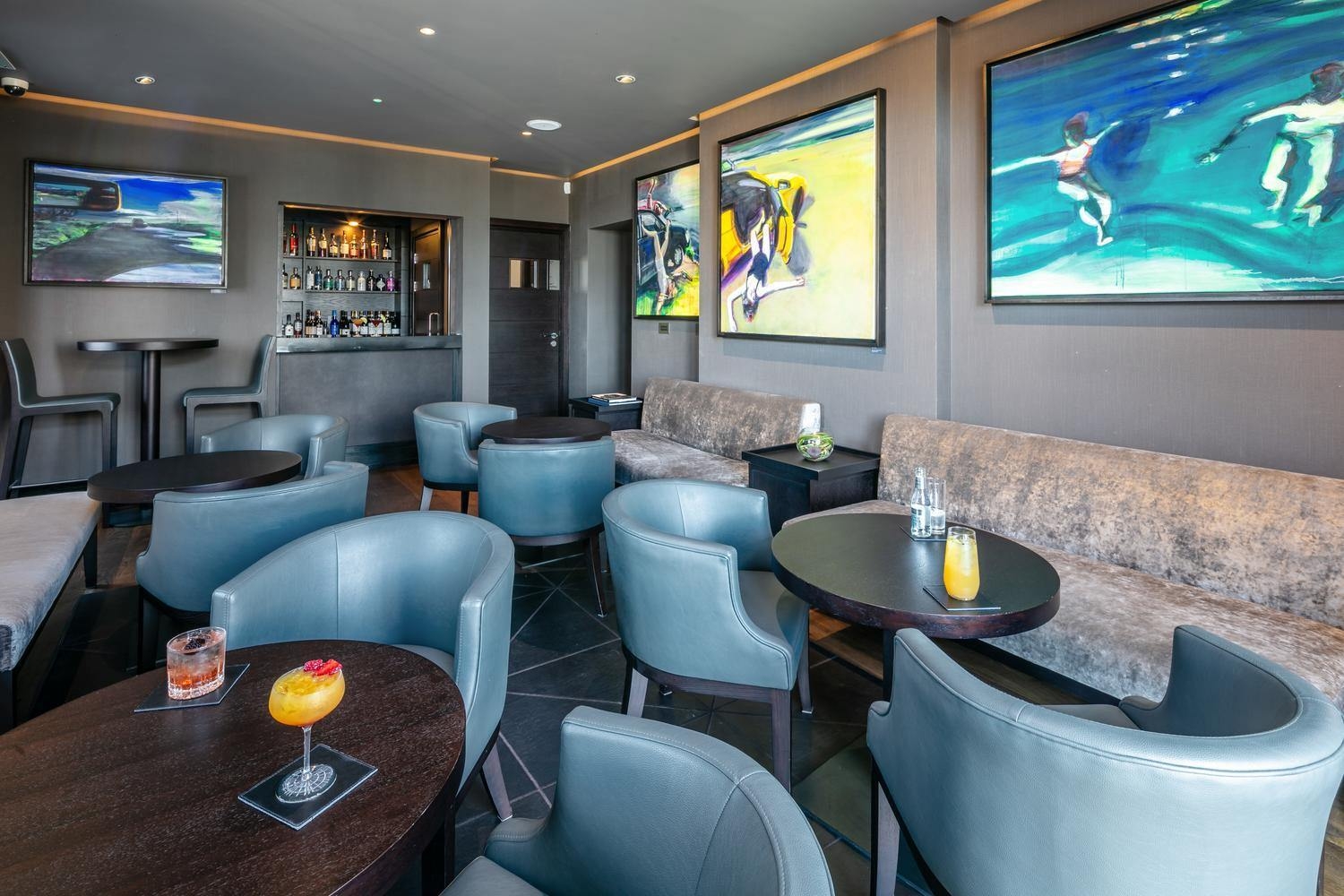 Seating and drinks at the Cornel Bar at Twr y Felin hotel