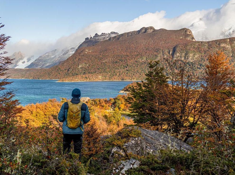 A person overlooking a lake in Patagonia.