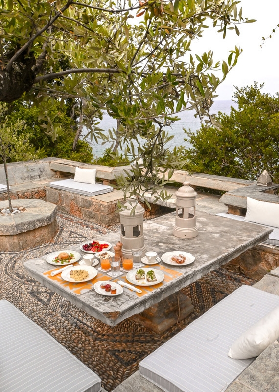 dining at Patrick & Joan Leigh Fermor House with spectacular views