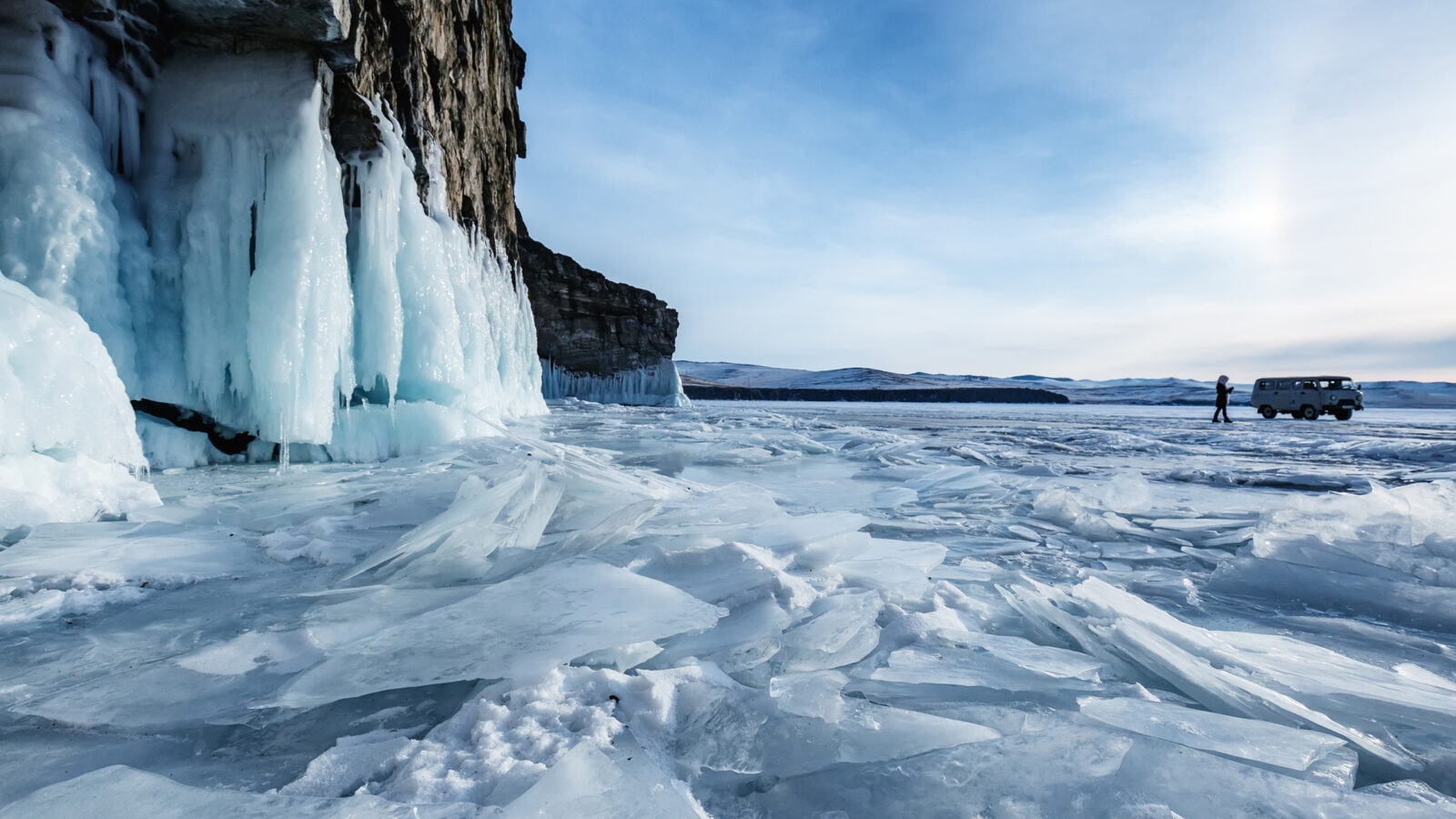 Frozen Lake Baikal in Siberia