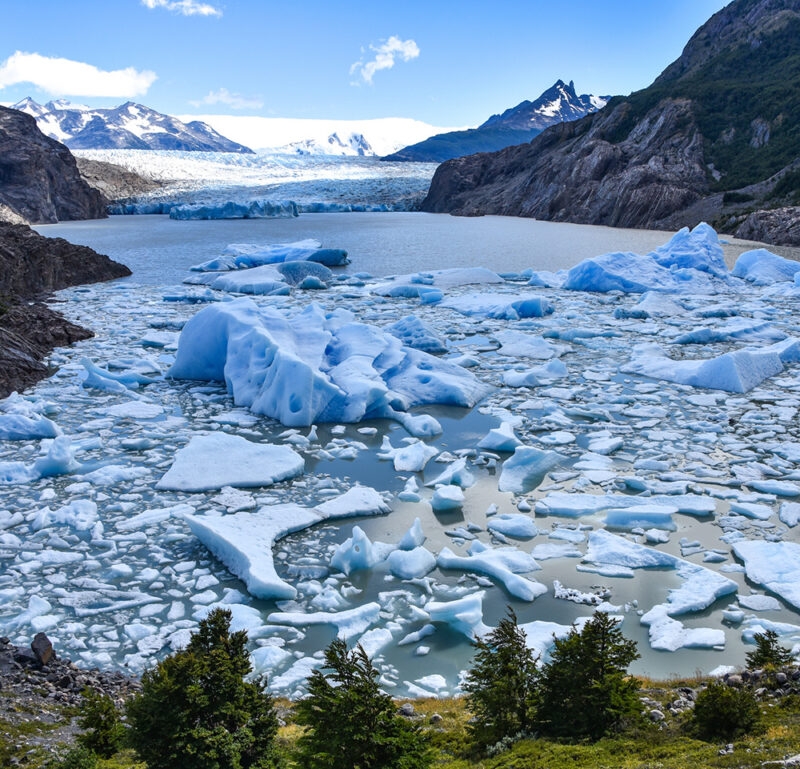 Lake Grey and the Grey Glacier in the Southern Patagonian Ice field, Torres del Paine National Park, Chile on a luxury Patagonia tour
