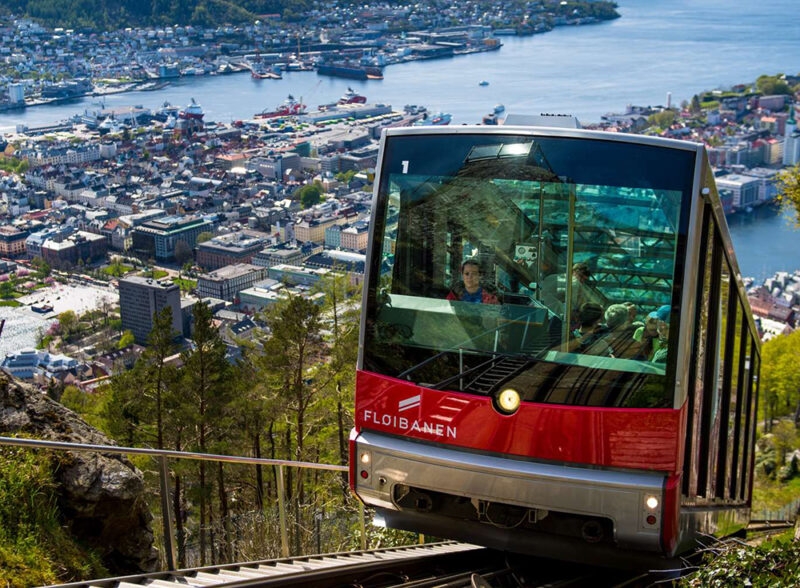 Funicular railway above the city of Bergen in Norway