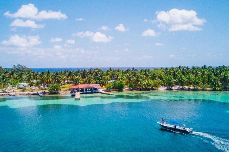 Aerial Drone view of South Water Caye in Belize barrier reef