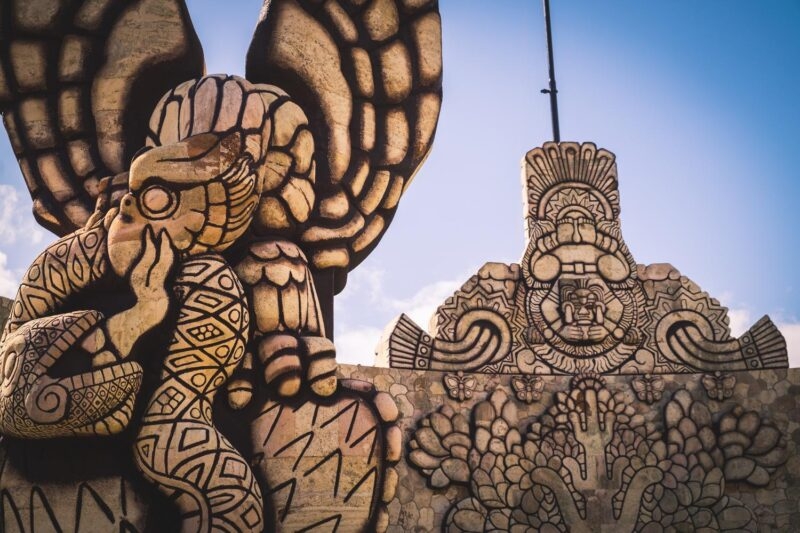 Details on the Mayan monument at Paseo de Montejo in Mérida, Mexico