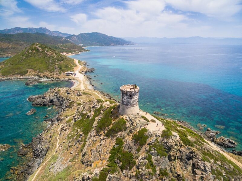 Aerial view of Sanguinaires bloodthirsty Islands in Corsica, France