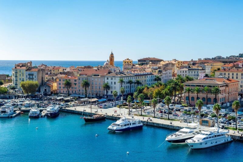 View of boats moored in the harbour of Ajaccio, Corsica