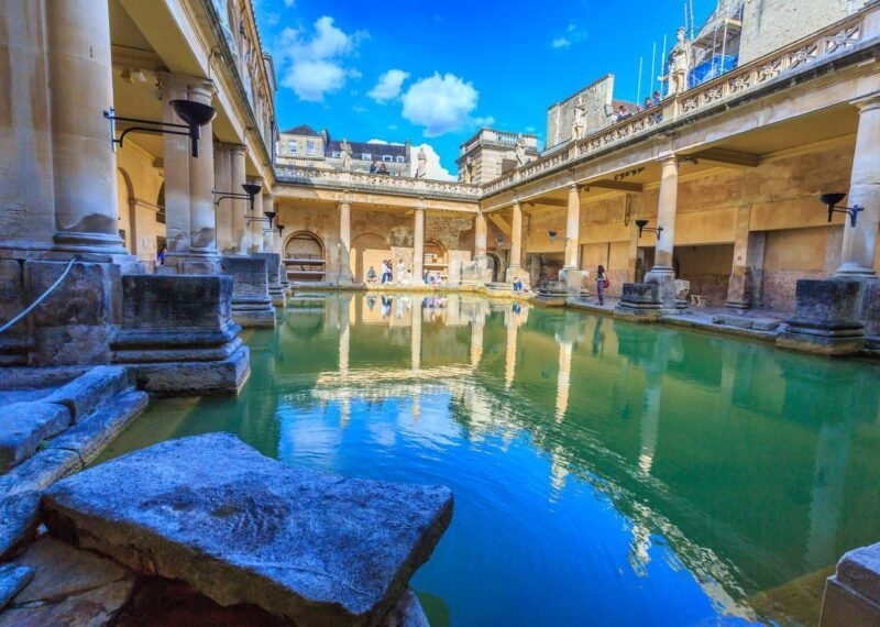 The main pool of the ancient Roman baths in Bath