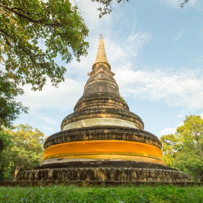 A stone chedi at Wat Umong in Chiang Mai, Thailand.