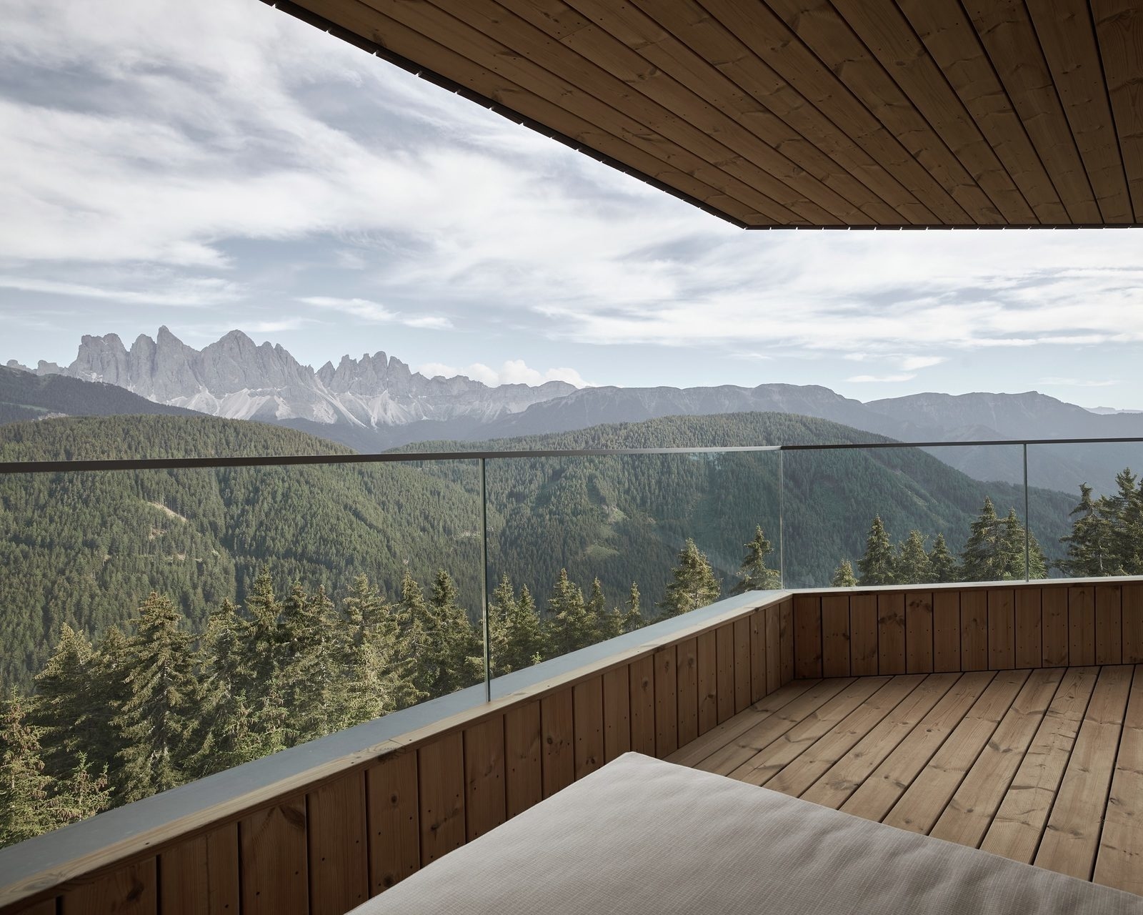 Tower suite balcony with mountain views at Forestis Dolomites