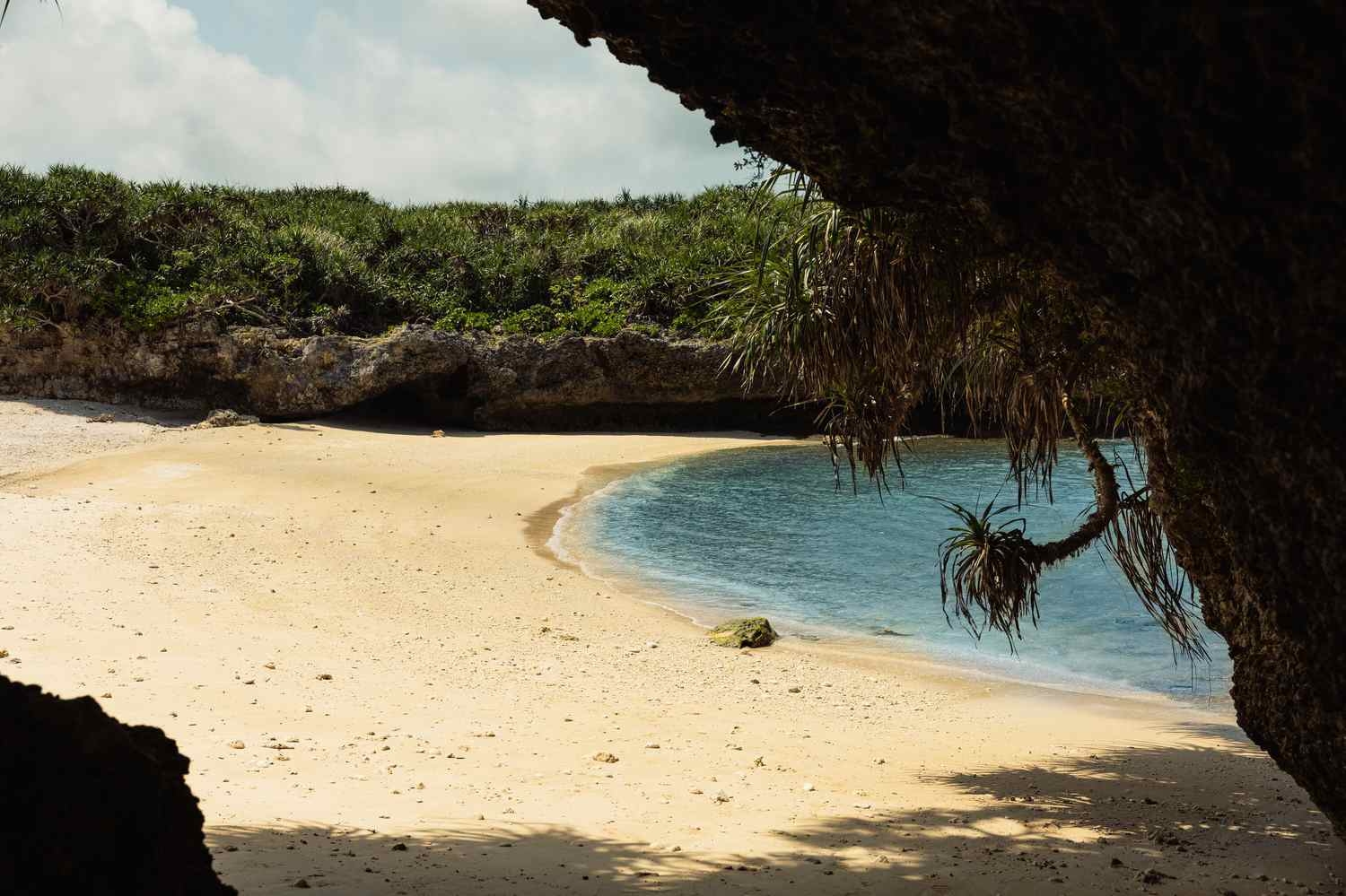 A photo of a deserted golden-sand beach on Miyakojima.
