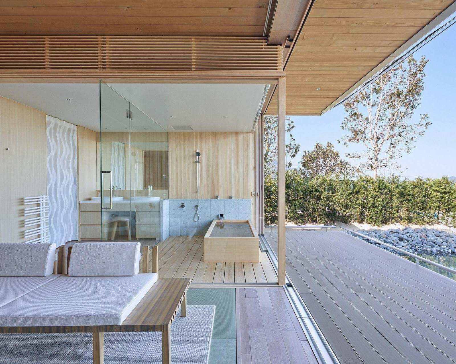 The interior of a waterfront villa at Simose Art Garden Villa.