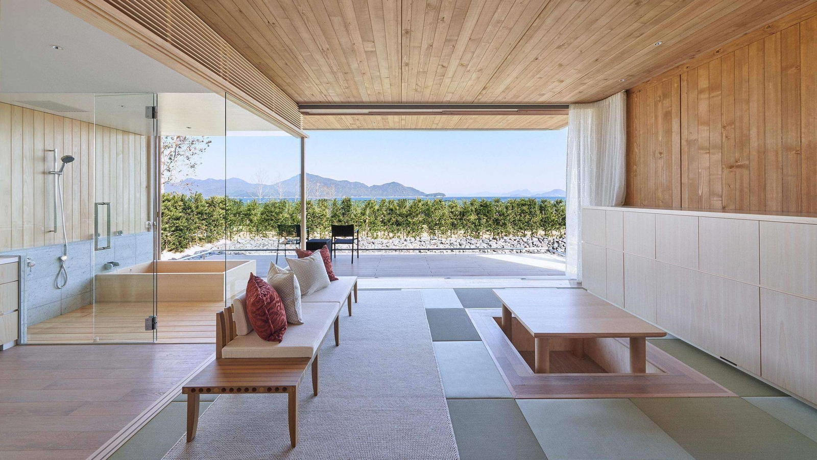 The interior of a waterfront villa at Simose Art Garden Villa