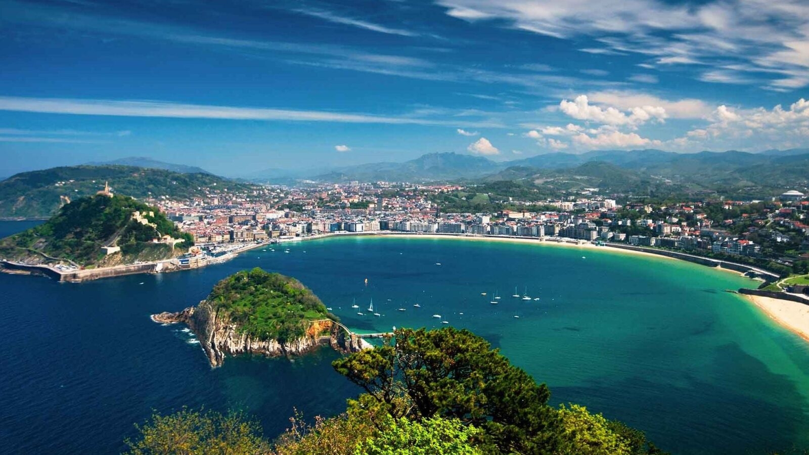 Aerial view of San Sebastian set on the beautiful azure bay.