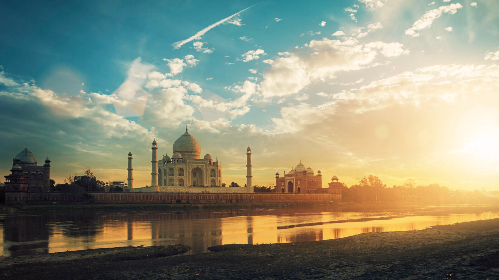 Taj Mahal, Agra, India in the lights of the sunset.
