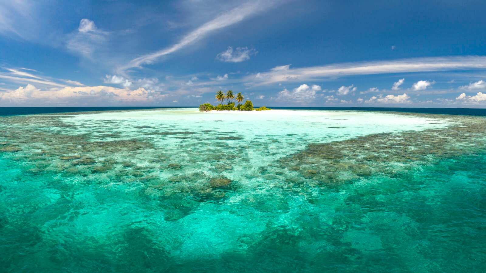 Desert island Maldivian atoll panoramic