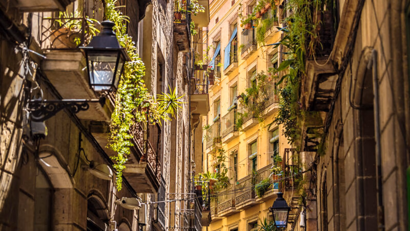 Barri Gothic quarter with sunlight, Barcelona