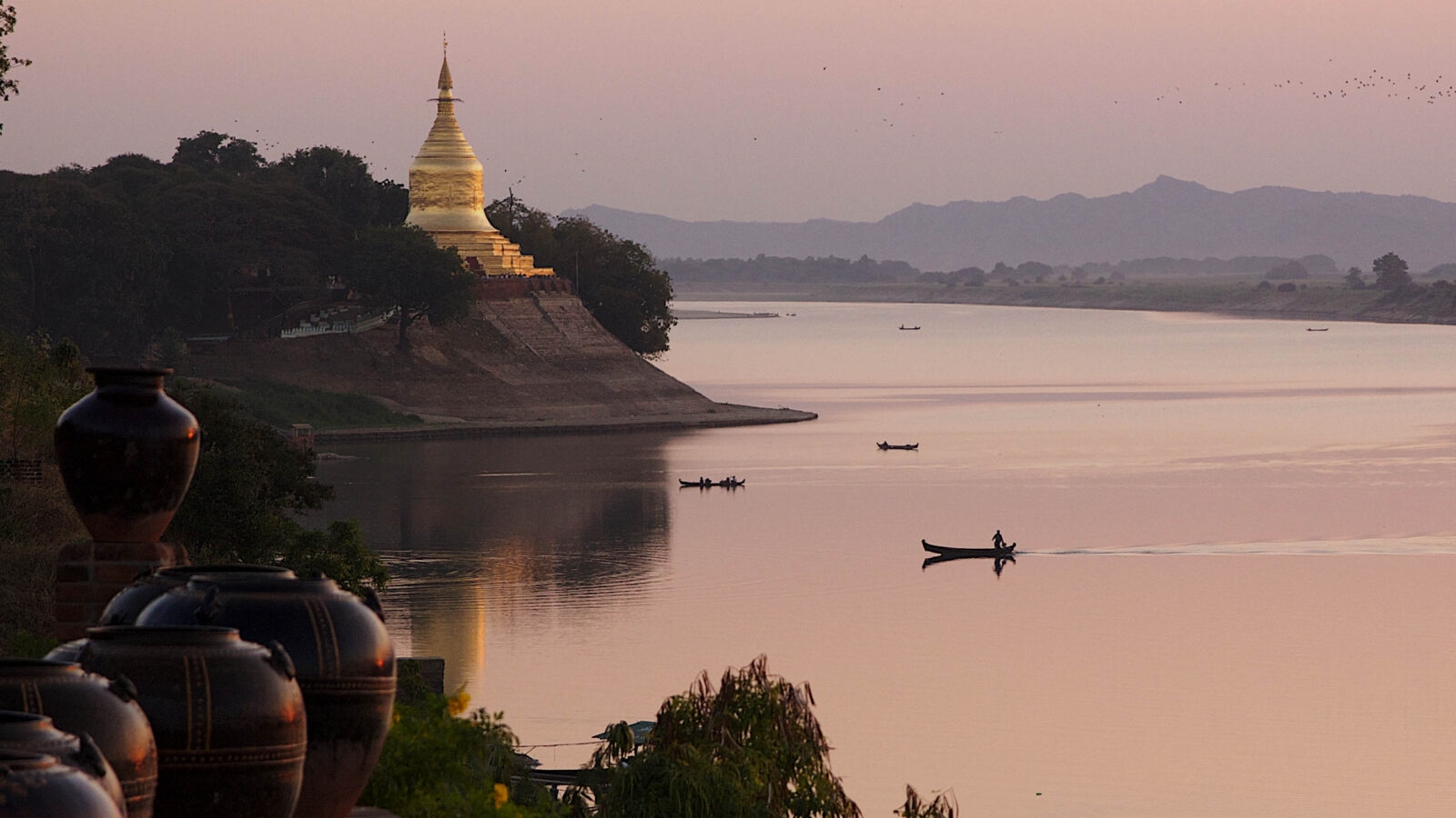 Buddhist temple, Irrawaddy River, Myanmar