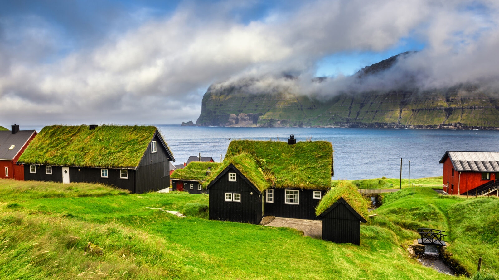 Village of Mikladalur located on the island of Kalsoy, Faroe Islands, Denmark