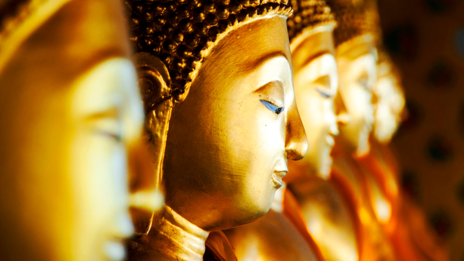 Row of golden Buddhas at Wat Arun, Bangkok, Thailand.