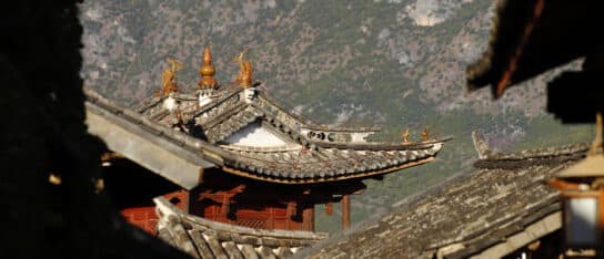 Ancient roofs in Shaxi village, Yunnan, China. Shaxi is a historic market town along the Ancient Tea Horse Road