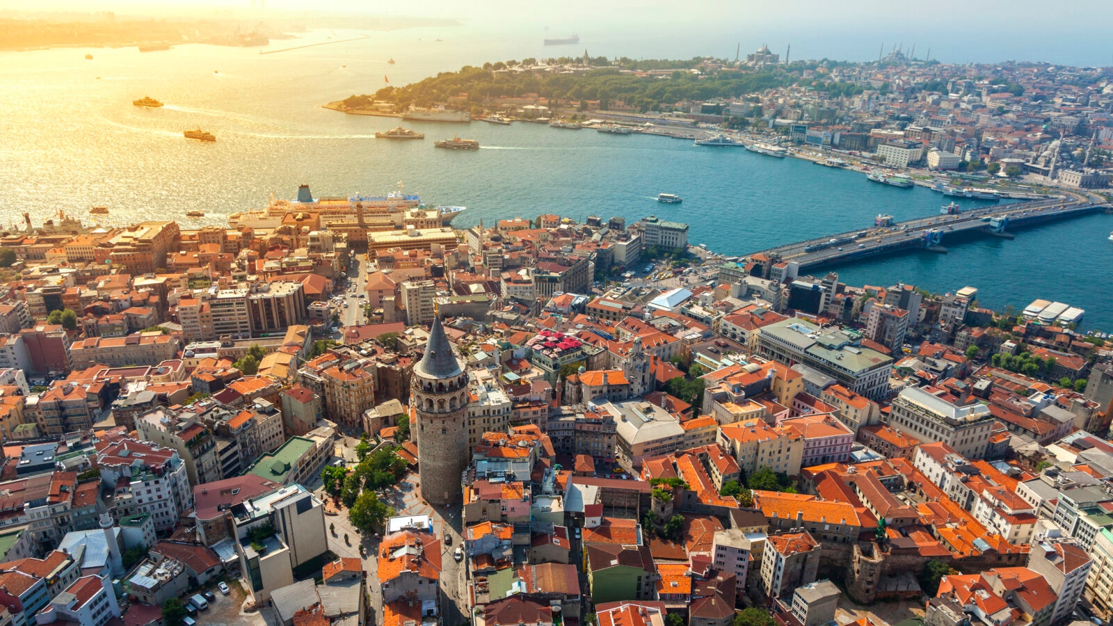 Istanbul views from Helicopter. Galata tower in İstanbul.