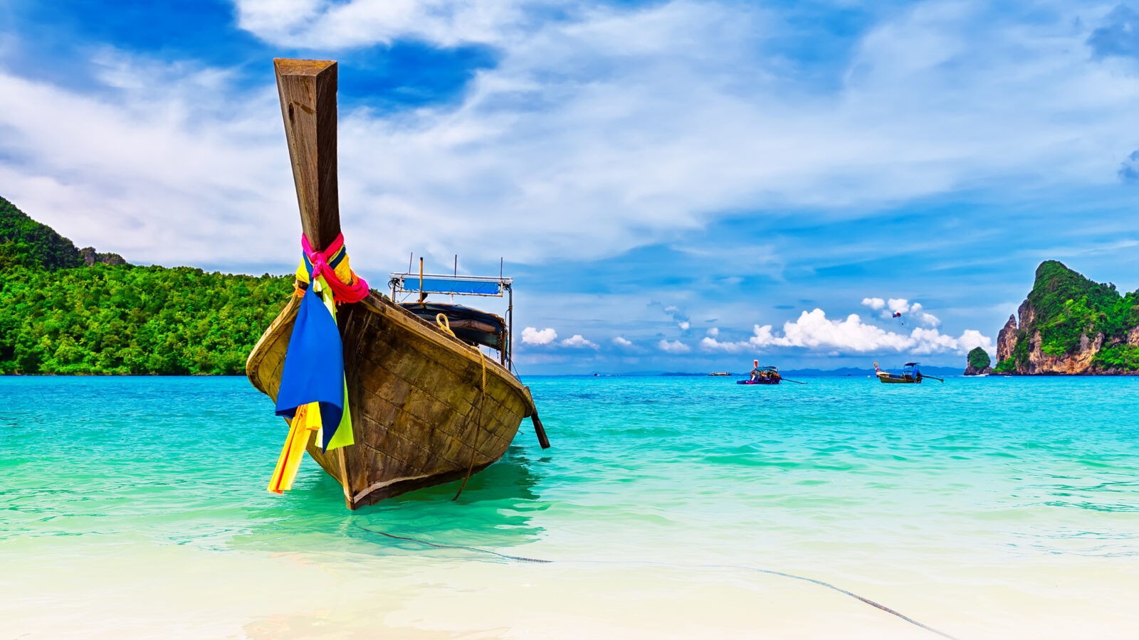 Long boat and tropical beach, Andaman Sea, Thailand