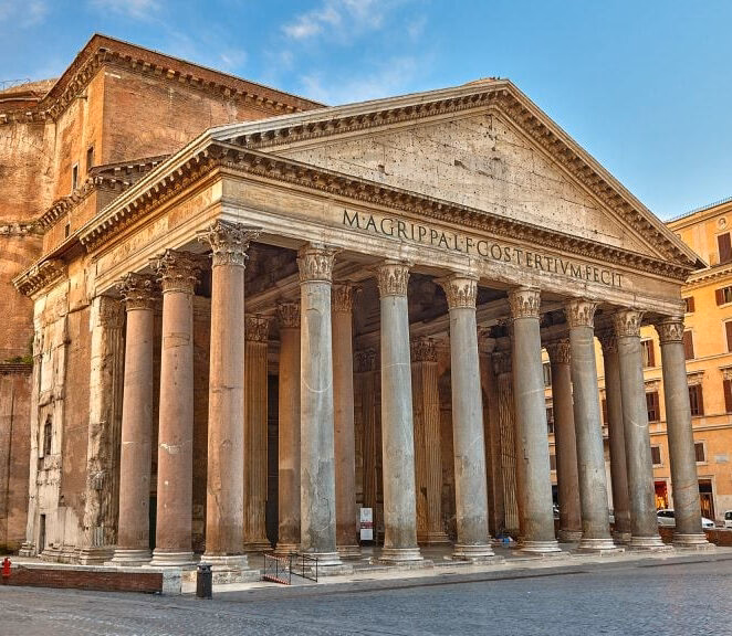 The outside of the Pantheon temple in Rome.