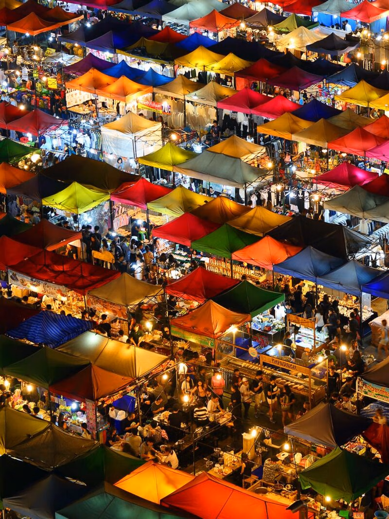 Ratchada Night Market in Bangkok Ariel shot on a luxury Asia tour