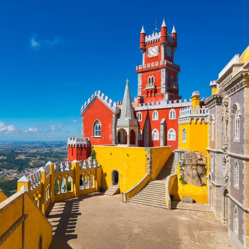 The brightly coloured Pena Palace in Sintra, Portugal