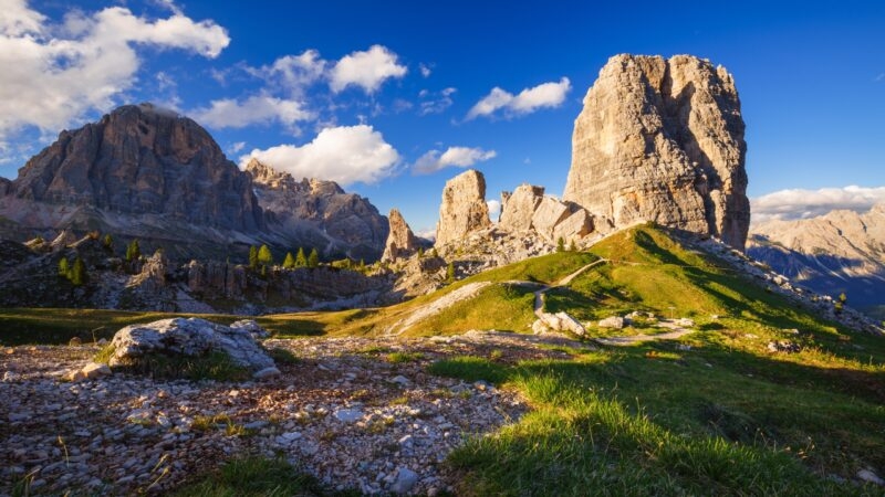 Cinque Torri mountain peak at sunset, Dolomites Alps, Italy