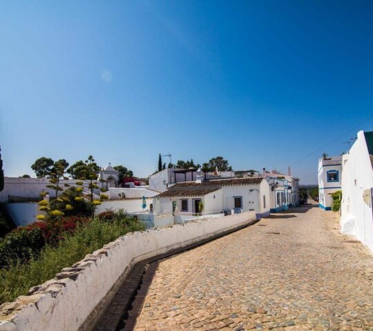 View of the fortress and Praia de Cacela Velha beach on Barrier Island, Algarve, Portugal.