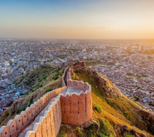 Aerial view of Jaipur from Nahargarh Fort at sunset